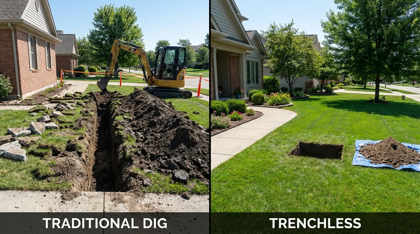 Trenchless sewer repair with minimal yard damage versus traditional excavation in Lakeside, MT